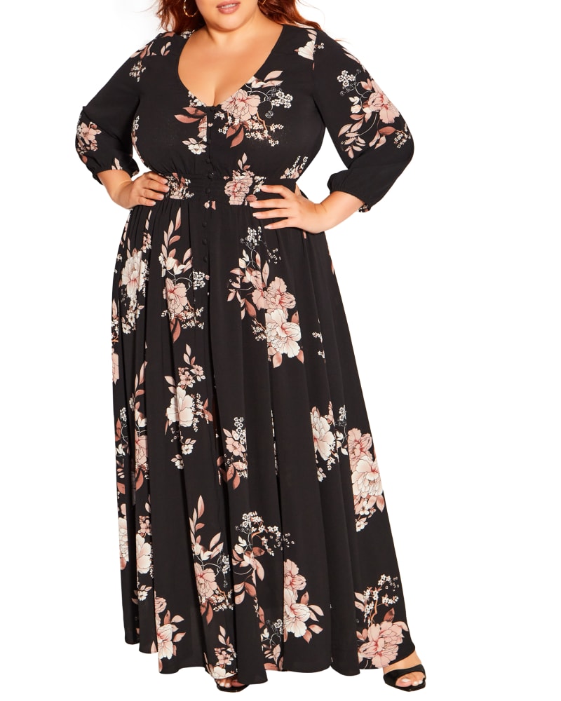 Front of a model wearing a size XS Desire Maxi Dress in Imperial Blossom by City Chic. | dia_product_style_image_id:228663